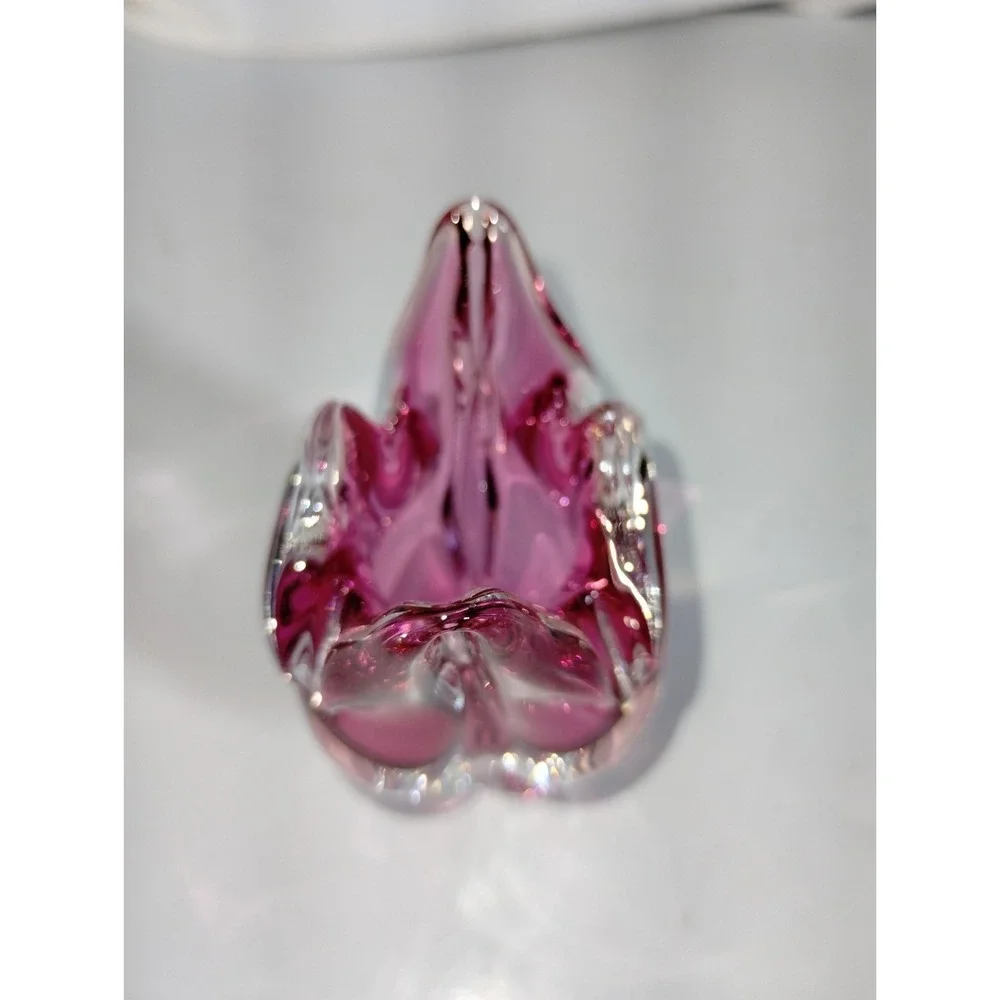 Chribska Cat Head‎ Vase Pink Czech Art Glass Hospodka Sommerso MCM 1960s